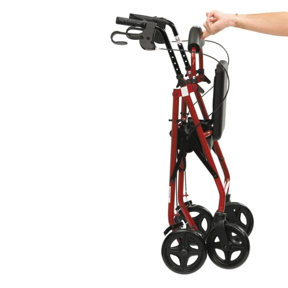 Lightweight aluminium rollator walker folded for storage